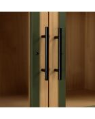 Vaisselier 2 portes vitrées encadrement vert pin et métal noir