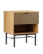 Chevet 1 tiroir décor effet bois rainuré noir et naturel SCOTT