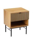 Chevet 1 tiroir décor effet bois rainuré noir et naturel SCOTT