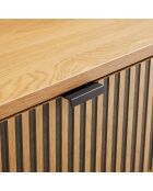 Chevet 1 tiroir décor effet bois rainuré noir et naturel SCOTT