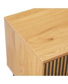 Chevet 1 tiroir décor effet bois rainuré noir et naturel SCOTT