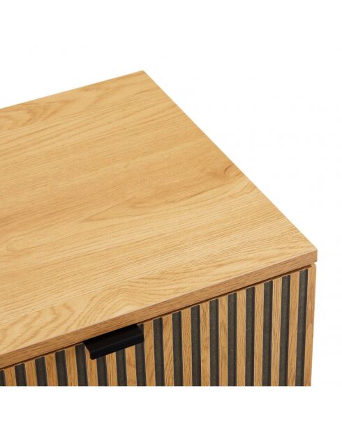 Chevet 1 tiroir décor effet bois rainuré noir et naturel SCOTT