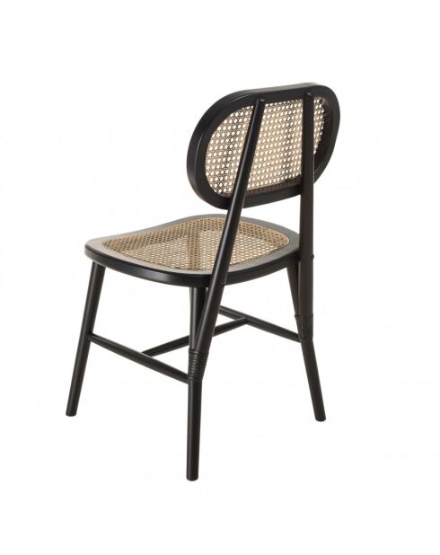 Lot de 2 chaises bois noir, assise et dossier en rotin naturel PIERRE