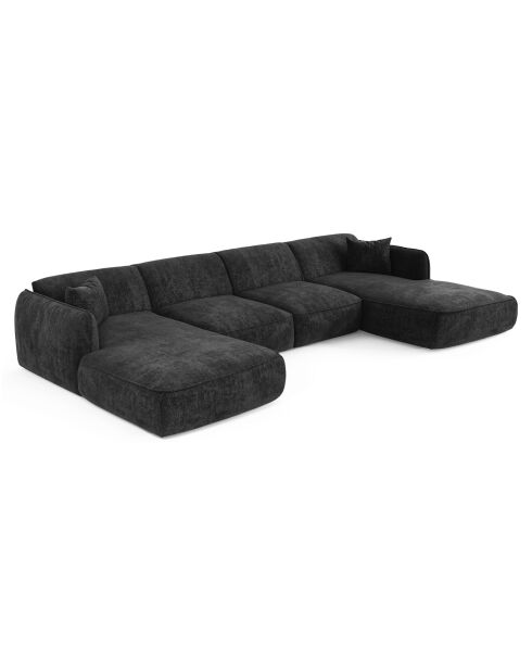 Canapé panoramique avec coussins LIAM Velours tramé Noir - 346x166x76