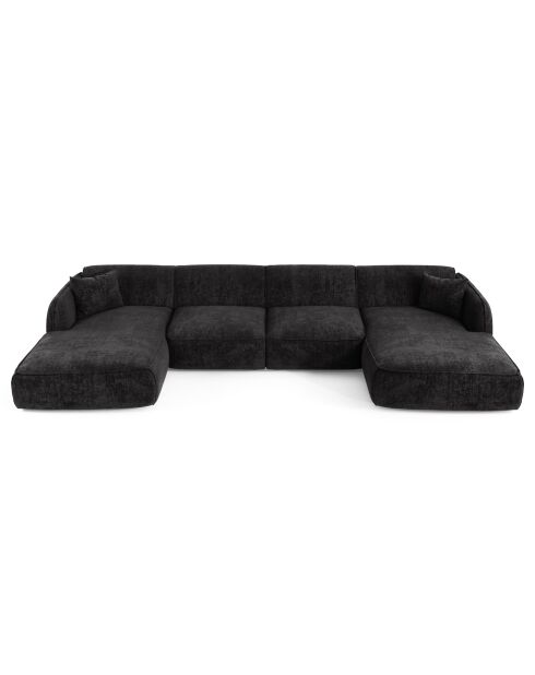 Canapé panoramique avec coussins LIAM Velours tramé Noir - 346x166x76