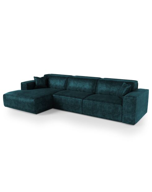 Linkes Ecksofa mit 2 dekorativen Kissen RUBEN Velours Peacock blauer Samt - 323x173x78