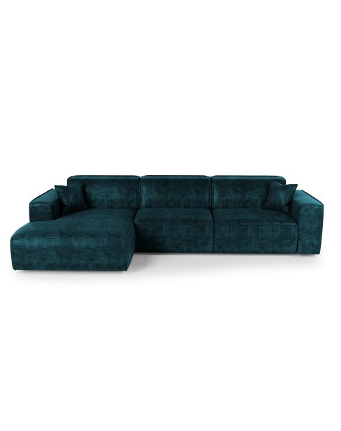 Linkes Ecksofa mit 2 dekorativen Kissen RUBEN Velours Peacock blauer Samt - 323x173x78