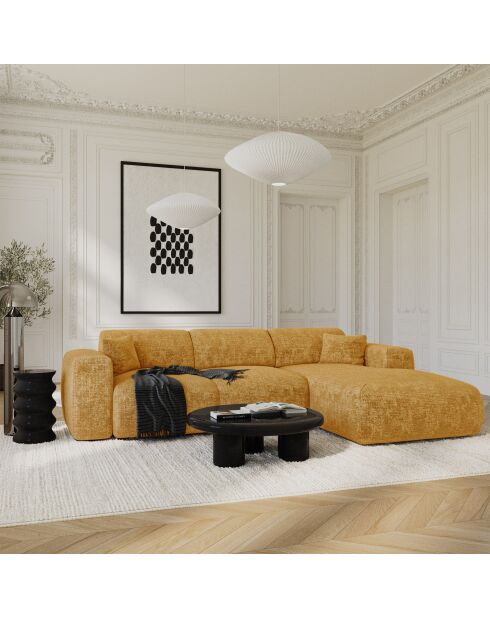 LIVA konvertierbares rechtes Weitwinkelsofa aus Samt mit Senfprägung — 283x180x73