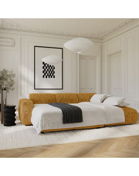 LIVA konvertierbares rechtes Weitwinkelsofa aus Samt mit Senfprägung — 283x180x73