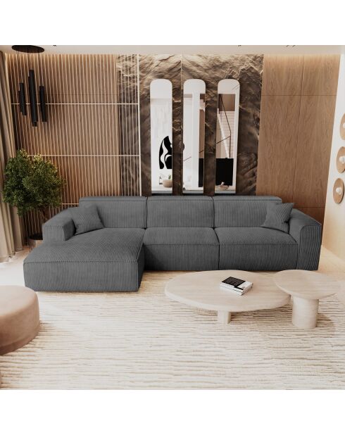 Linkes Ecksofa mit 2 dekorativen Kissen RUBEN Corduroy Antracite grey - 323x173x78