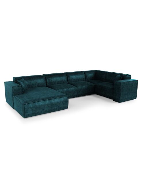 XXL-Panoramasofa mit 2 dekorativen Kissen RUBEN Velvet Peacock blau - 391x173x78