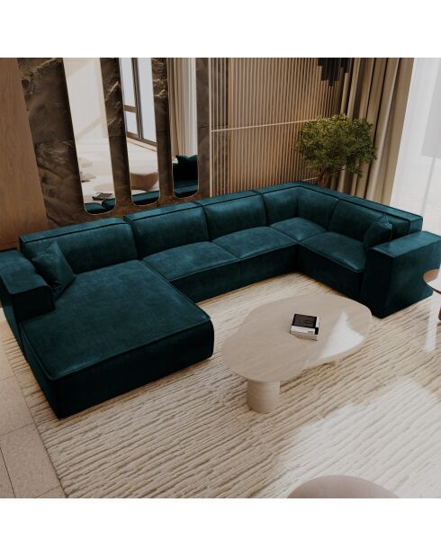 XXL-Panoramasofa mit 2 dekorativen Kissen RUBEN Velvet Peacock blau - 391x173x78