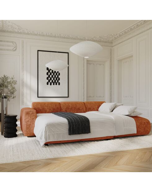 LIVA konvertierbares rechtes Weitwinkelsofa aus Terrakotta geprägtem Samt — 283x180x73