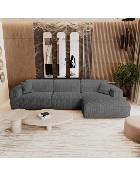 Rechtes Ecksofa mit 2 dekorativen Kissen RUBEN Corduroy Antracite grey - 323x173x78