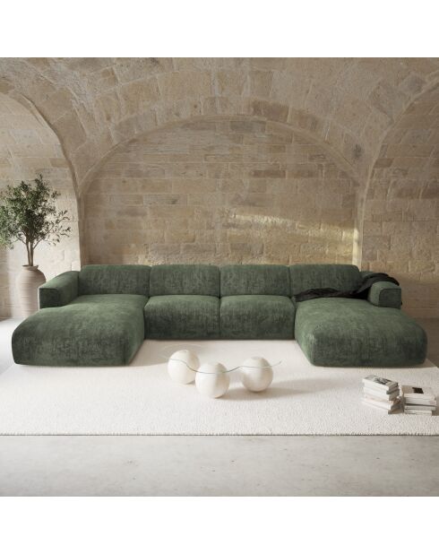 Panoramasofa Velvet, gewebt, olivgrün - 363x165x73