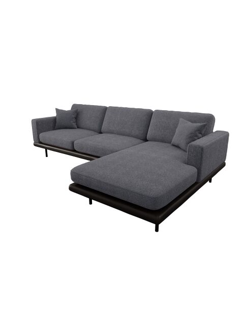 Bank Rechthoekige Pioni antraciet krulstof zwart leren onderstel - 293x170x85