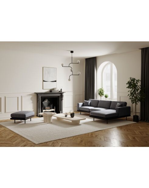 Bank Rechthoekige Pioni antraciet krulstof zwart leren onderstel - 293x170x85