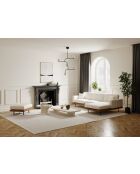 Rechthoekige bank Pioni crème krulstof cognac leren onderstel - 293x170x85