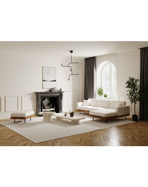 Rechthoekige bank Pioni crème krulstof cognac leren onderstel - 293x170x85