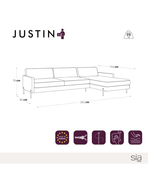 Justin Cognac rechtwinkliges Sofa - 262 x 154 x 78