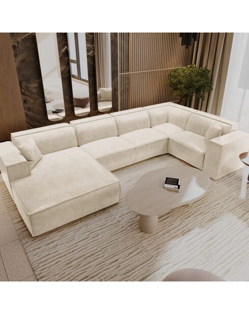 Canapé panoramique XXL avec 2 coussins décoratifs RUBEN Velours Taupe - 391x173x78