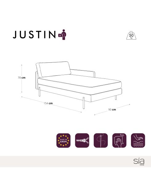 MERIDIENNE DROITE JUSTIN COGNAC - 90x154x78