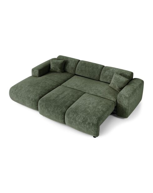 Sofá convertible angular izquierdo LIVA de terciopelo estampado verde esmeralda - 283x180x73