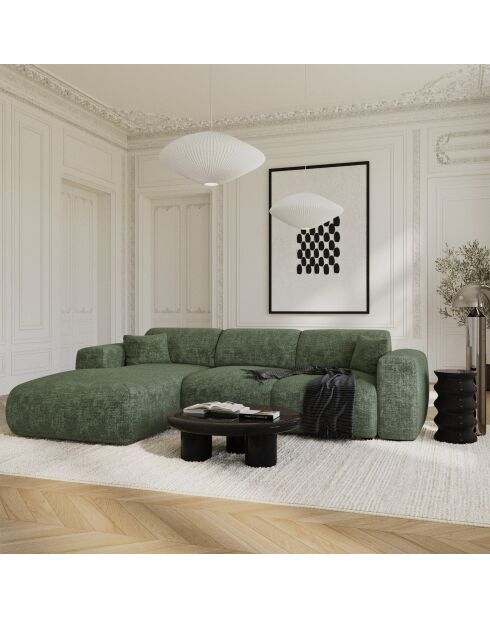 Sofá convertible angular izquierdo LIVA de terciopelo estampado verde esmeralda - 283x180x73