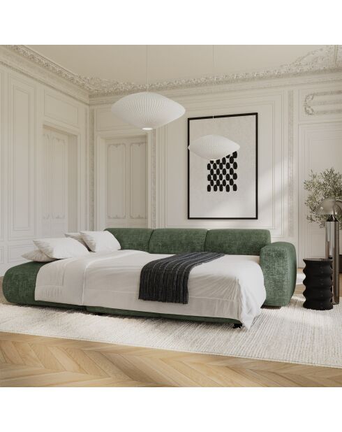 Sofá convertible angular izquierdo LIVA de terciopelo estampado verde esmeralda - 283x180x73