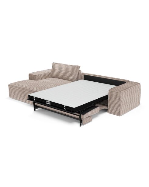 Linkes Ecksofa, umwandelbare Expressmatratze, 140 cm RUBY, 140 cm, RUBY, Kord, XXL, taupe — 320x165x80