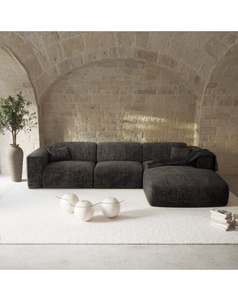 Divano angolare destro NOVA in velluto stagionato nero - 280x165x73