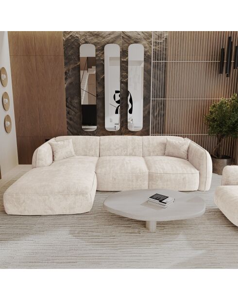 LIAM Ecksofa für die linke Seite, cremefarbener Samt, 272 x 90 x 74