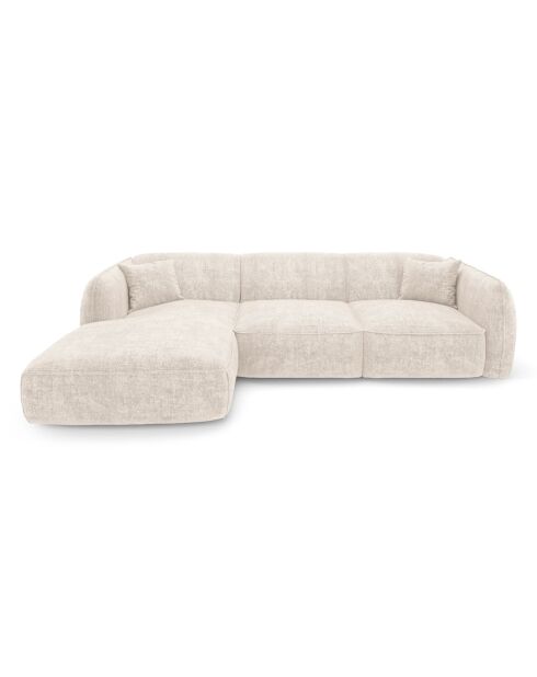 LIAM Ecksofa für die linke Seite, cremefarbener Samt, 272 x 90 x 74