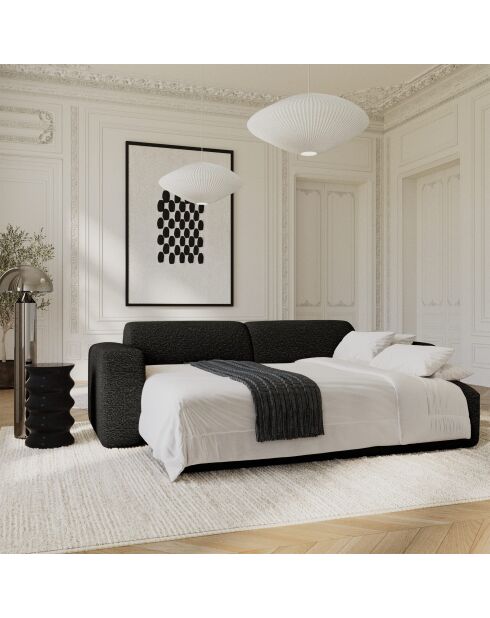 LIVA 4-Sitzer-Ausziehsofa aus dunklem Anthrazitfarbenem Boucle-Gewebe — 240x97x73