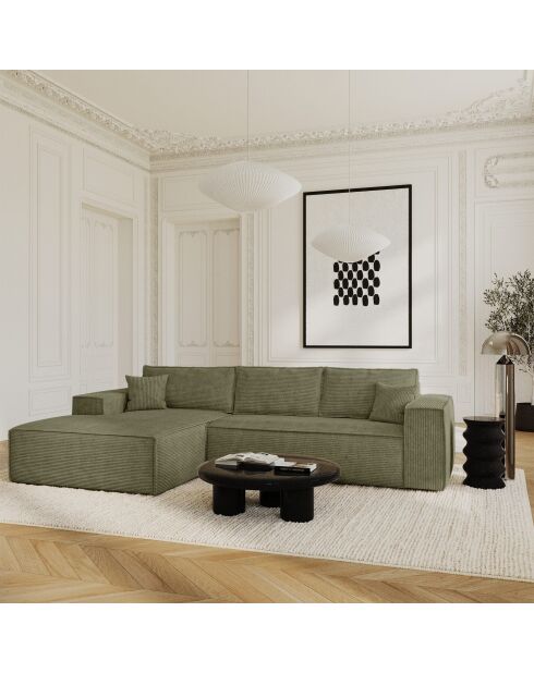 Linkes Ecksofa, umwandelbare Express-Matratze, 140 cm, RUBY, Vintagegrün, Kord — 320x165x80