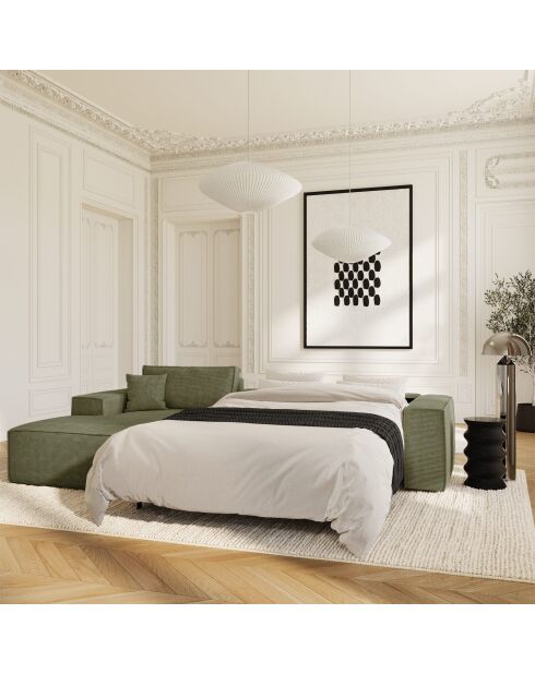 Linkes Ecksofa, umwandelbare Express-Matratze, 140 cm, RUBY, Vintagegrün, Kord — 320x165x80