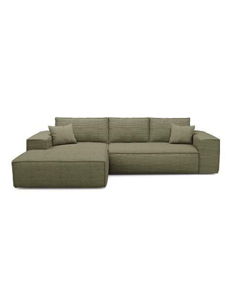 Linkes Ecksofa, umwandelbare Express-Matratze, 140 cm, RUBY, Vintagegrün, Kord — 320x165x80