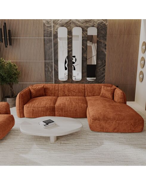 LIAM rechtes Ecksofa aus gewebtem Samt aus Terrakotta - 272x90x74