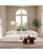 Linkes Ecksofa 280 cm ROMY Cremefarbener gewebter Samt - 280x166x70