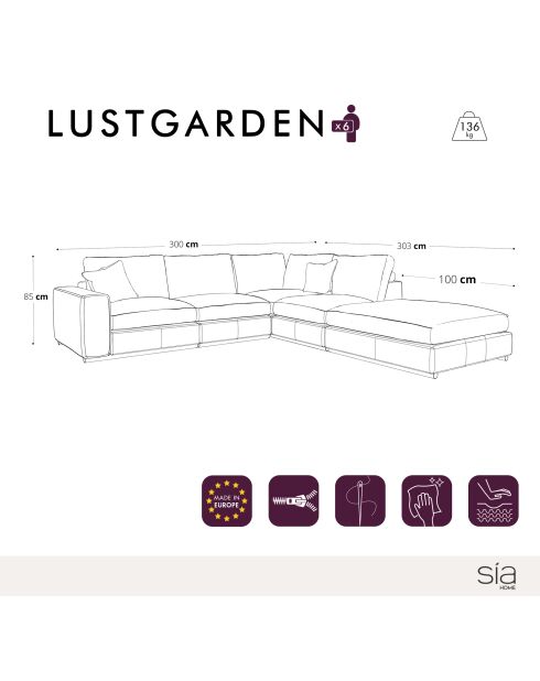Lustgarden Großes rechtwinkliges Betonsofa, 300 x 290 x 85 cm, Grau
