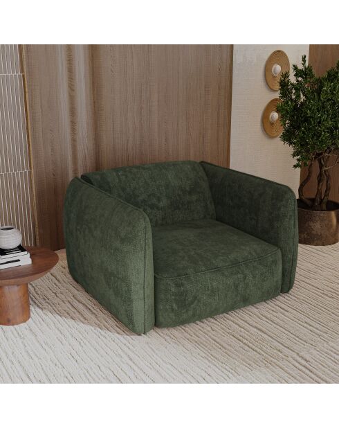 Fauteuil LIAM Velours tramé Vert olive - 118x102x76