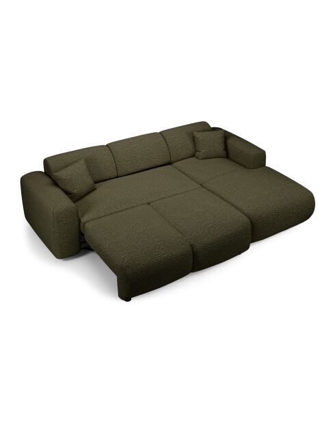 Sofá convertible gran angular derecho LIVA Tejido boucle verde oliva - 283x180x73