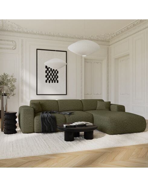 Sofá convertible gran angular derecho LIVA Tejido boucle verde oliva - 283x180x73