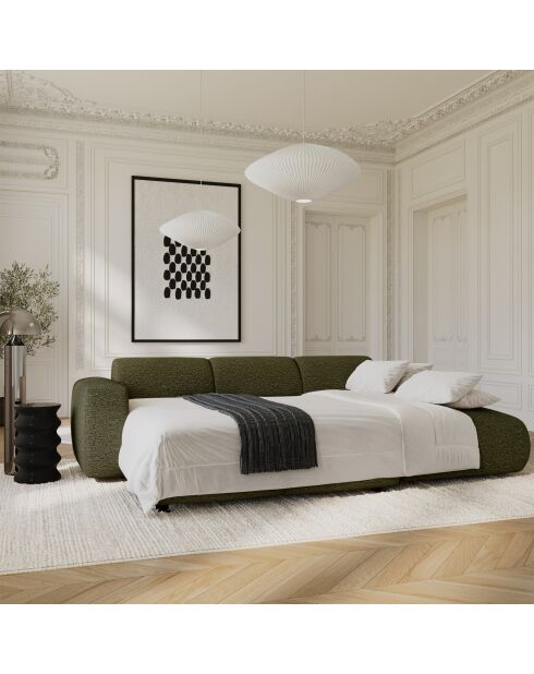 Sofá convertible gran angular derecho LIVA Tejido boucle verde oliva - 283x180x73