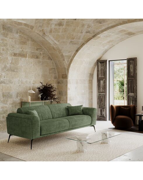 GLENN 3-Sitzer-Sofa Olivgrüner verwitterter Samt - 220x90x74