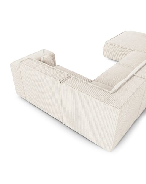 Canapé panoramique XXL avec 2 coussins décoratifs RUBEN Velours côtelé Crème - 391x173x78