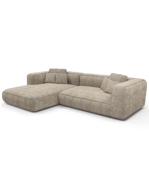 Linkes Ecksofa 255 cm ROMY Taupe aus gewebtem Samt - 255x160x70