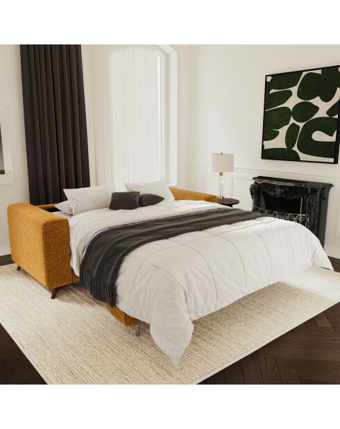 Canapé convertible express matelas 160cm MILANO Velours à motifs Moutarde - 230x105x75