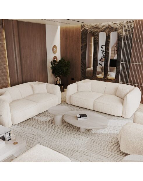 LIAM 3-zitsbank Creme Boucle Fabric - 196x90x74