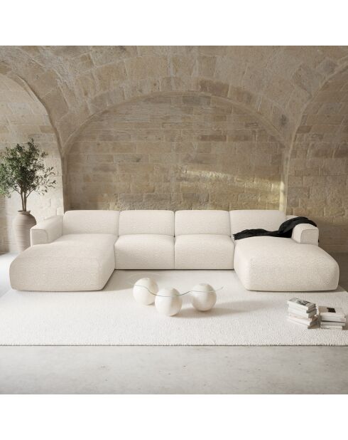 Canapé panoramique Tissu bouclette Crème - 363x165x73